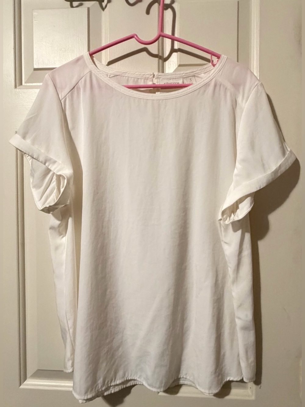 Chico's Ivory Woven Button Round Neck Short Sleeve Blouse Size 3 (XL)
